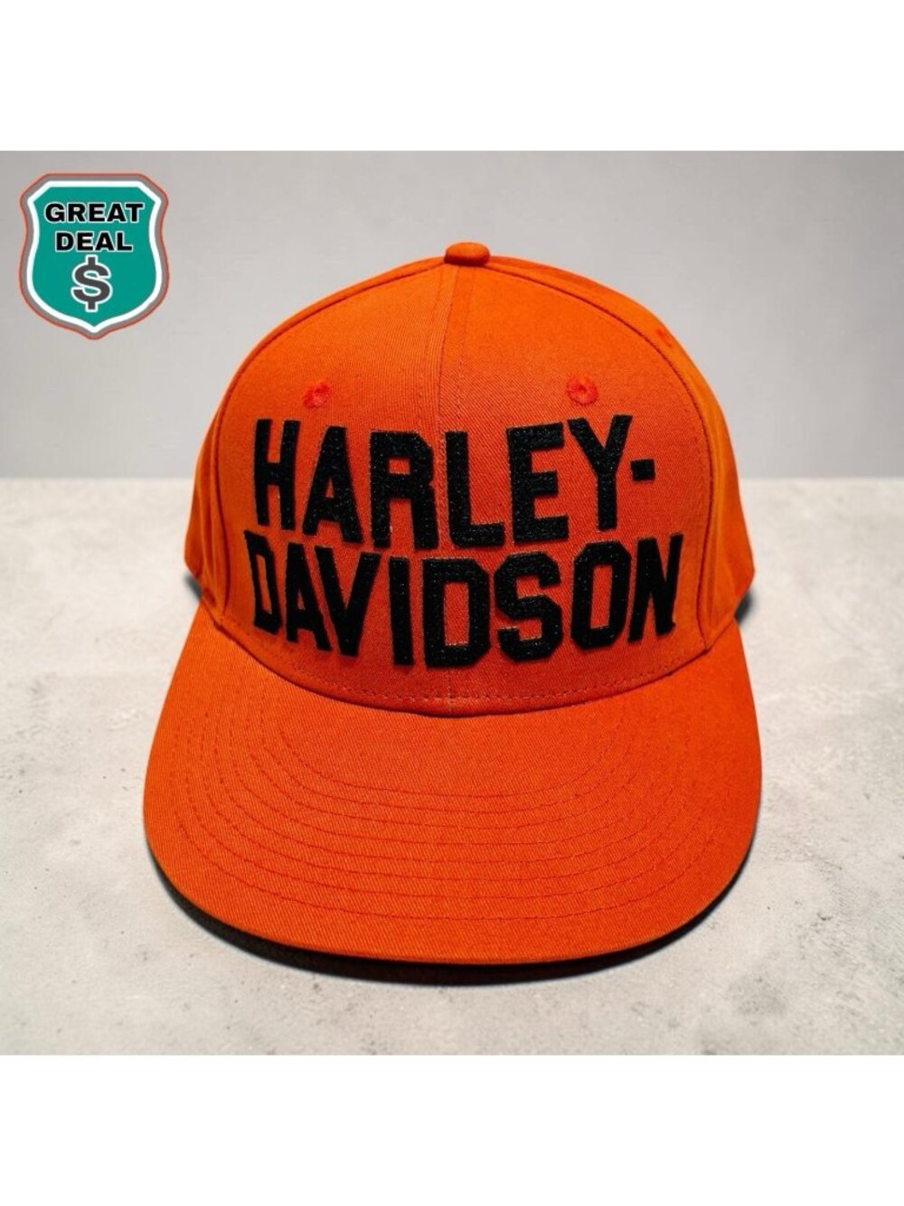 Harley Davidson Staple Unstructured Orange Fitted Hat Cap Size L.